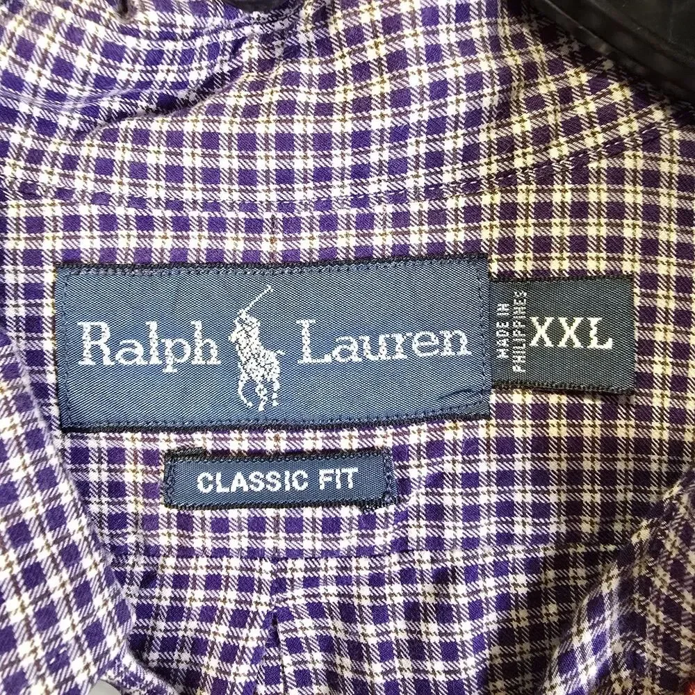 Ralph Lauren Classic Fit Shirt Men's XXL Purple Plaid Preppy Work Dad City